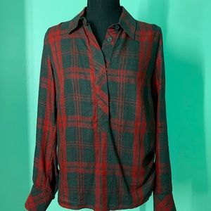 CAbi, red and gray plaid popover, XS